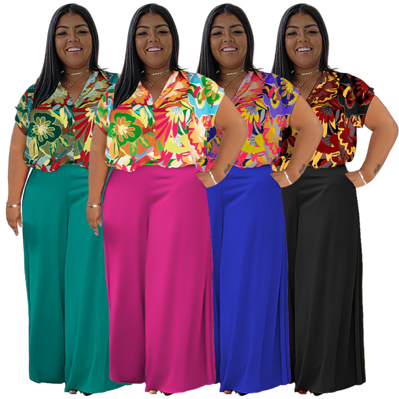 women clothing zimbabwe Exclusive Ethnic Premium Quality Sophisticated Plus Size Flower Print Two-piece Spandex dillards women clothing Polyester Pants Set resale women's clothing near me