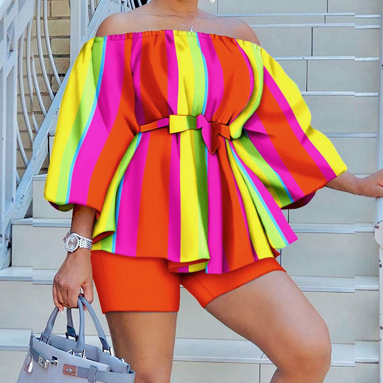 women's clothing 35 years old Vibrant Chic Polyester Stripe Blouse: Fast Fashion Must-Have with women's size 0x Shiny, Refined Elegance & Glam Vibe women's clothing popular