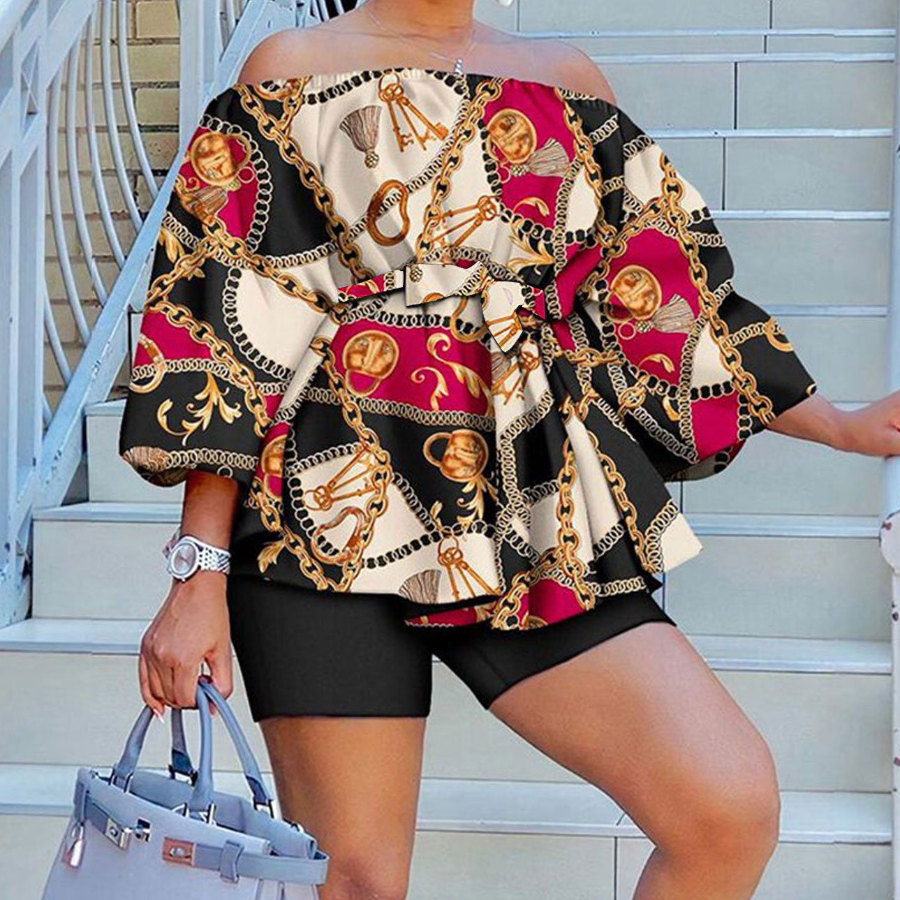 women's clothing from the 70s Vibrant Chic Polyester Stripe Blouse: Fast Fashion Must-Have with Shiny, Refined Elegance 4xl women's clothing & Glam Vibe xxl women's clothing