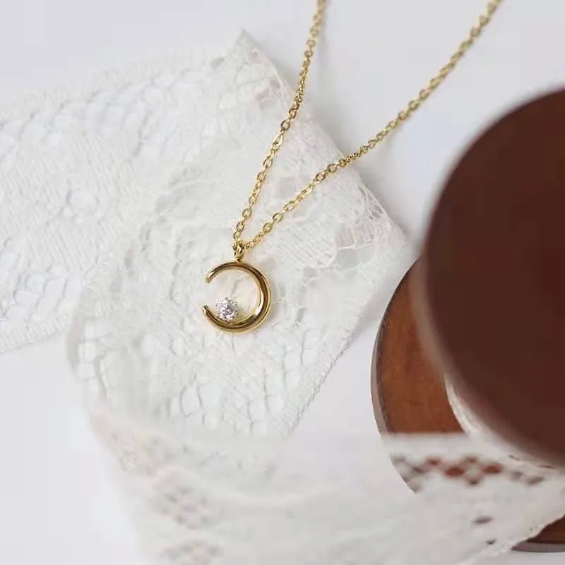 fine jewelry logo "Bohemian fine jewelry victoria bc Moon Titanium Steel Zircon Pendant Necklace – Timeless Everyday Jewelry 1pc" 207 fine jewelry inc