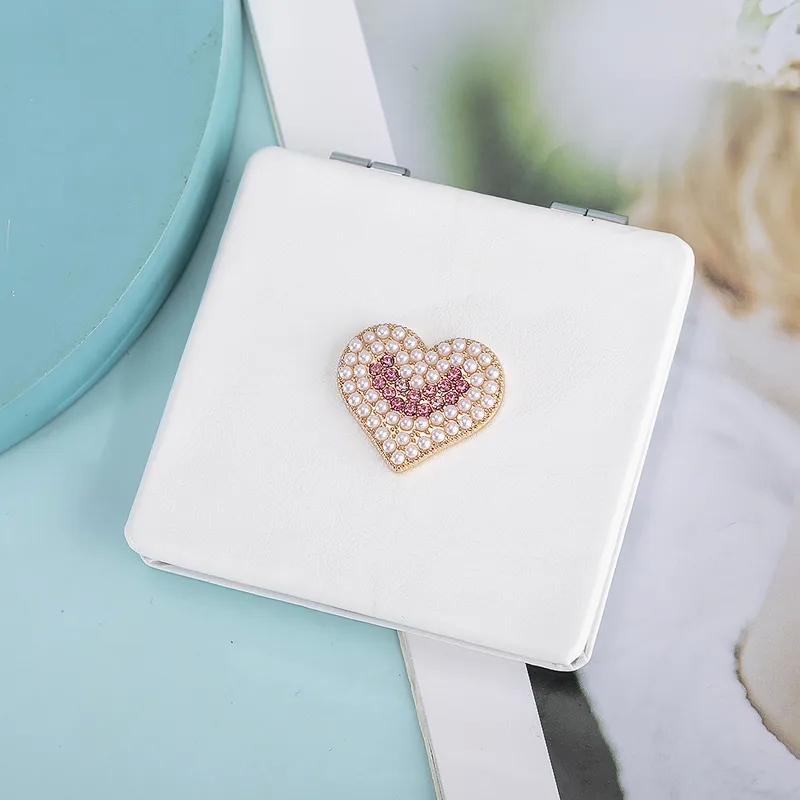health beauty in hindi "Eco-Chic Upcycled PU Leather Double-Sided Makeup Mirror with quinn health and beauty Pearl Heart Bow – Unisex Affordable Luxe" beauty health spa