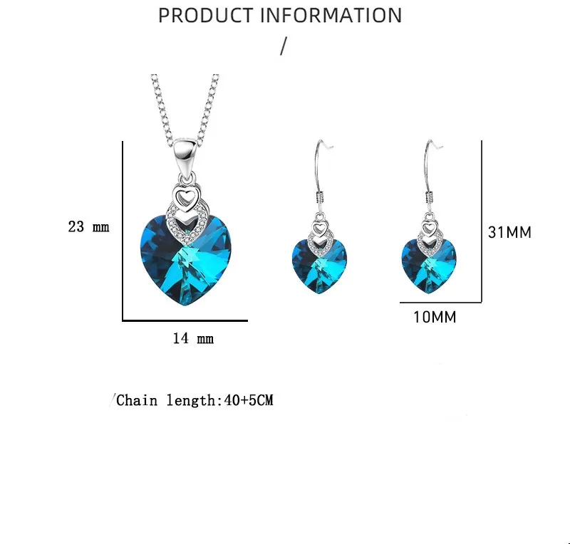 high end catholic jewelry Vintage Gradient Heart Austrian Crystal Sterling Silver Earrings & Necklace Set – Best Casual high end jewelry earrings Women's Jewelry high class jewelry los angeles