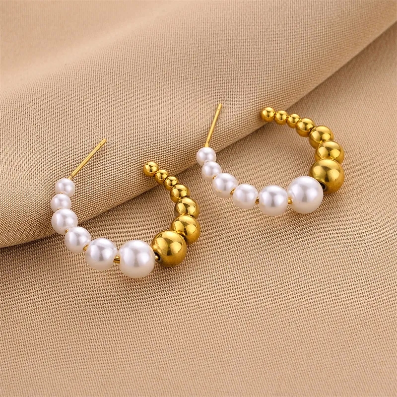 neustaedter's fine jewelry "Limited-Time Luxury Matte C-Shape Titanium Steel Imitation Pearl Earrings – fine jewelry lisbon Wholesale Fashion Pair" fine jewelry real or fake