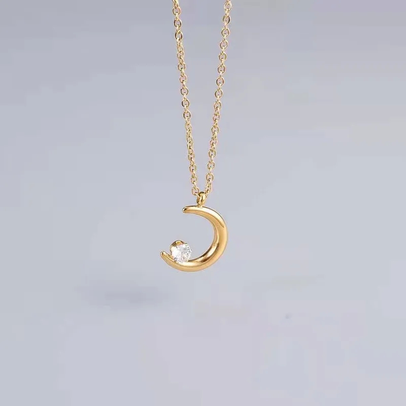 Bohemian Moon Titanium Steel Zircon Pendant Necklace – Timeless Everyday Jewelry, 1pc