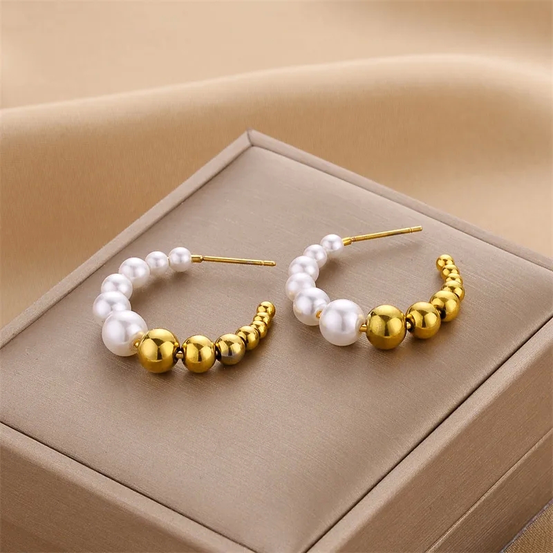 Limited-Time Luxury Matte C-Shape Titanium Steel Imitation Pearl Earrings – Wholesale Fashion Pair