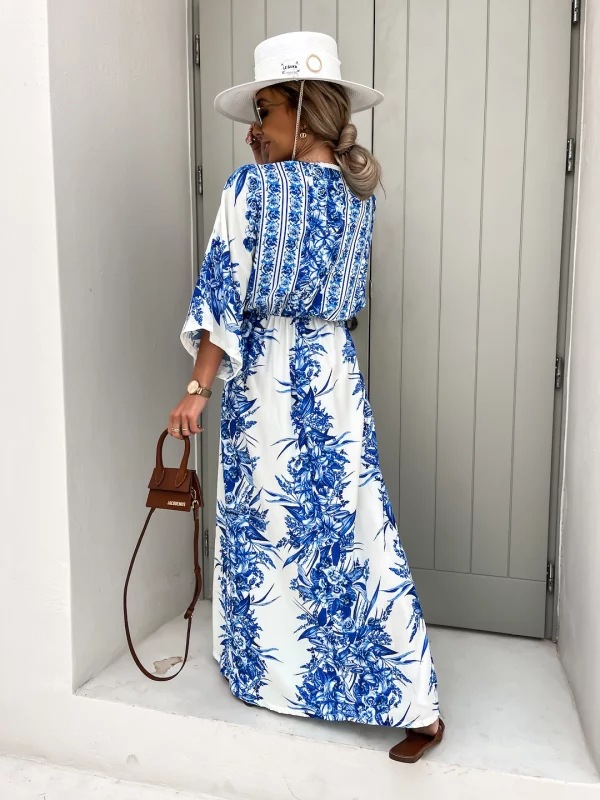 women's clothing companies Artisan Ethnic V-Neck Short Sleeve Maxi size 0-2 women's clothing Dress - Luxury Handcrafted Elegance for Holiday Retreats xl women's clothing stores