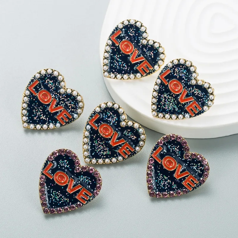 Glamorous Oil Drip Acrylic Heart Letter Alloy Earrings – Refined & Eye-Catching European Style
