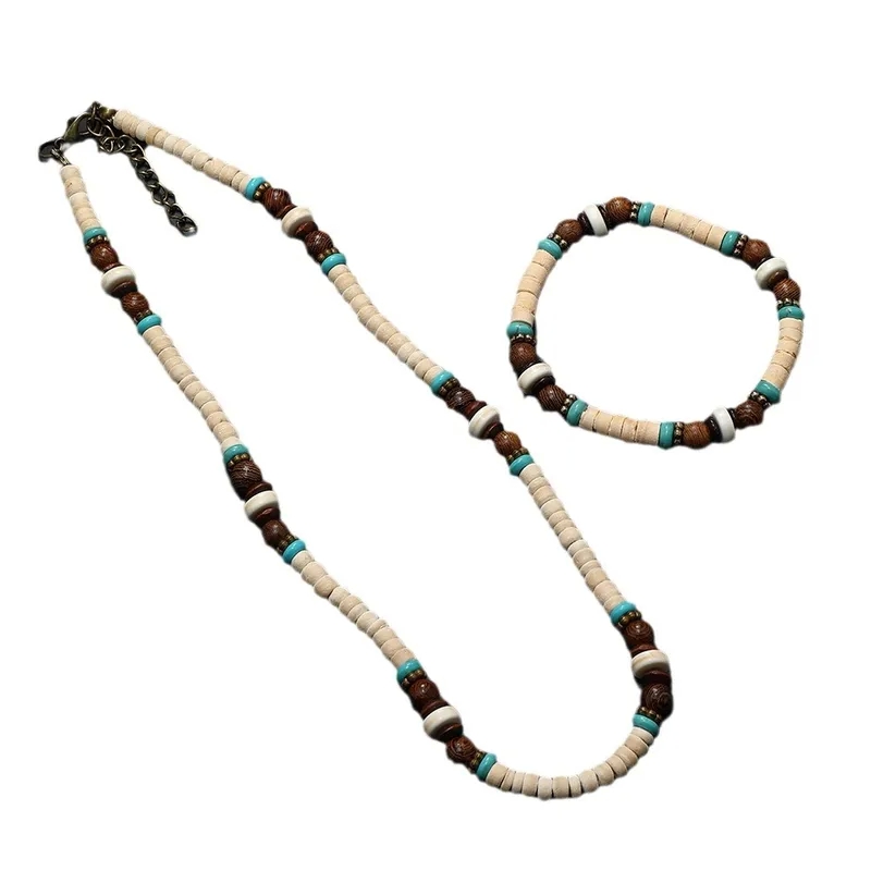 1970's men's jewelry "Vintage Matte Bohemian Wood & Turquoise Beaded Jewelry Set – Sleek Luxury Men's Bracelet & men jewelry box Necklace Combo" gold men's zales jewelry