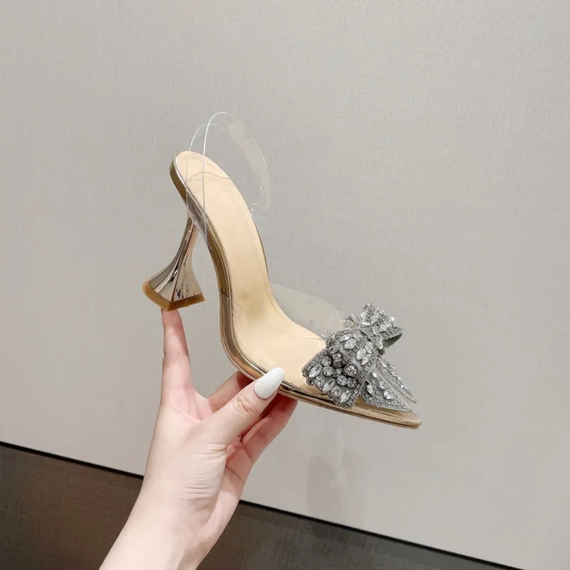 affordable luxury Eco-Friendly Minimal Bold Bow Rhinestone Transparent High Heel Sandals – multifunctional Seasonal Women's Collection sparkle