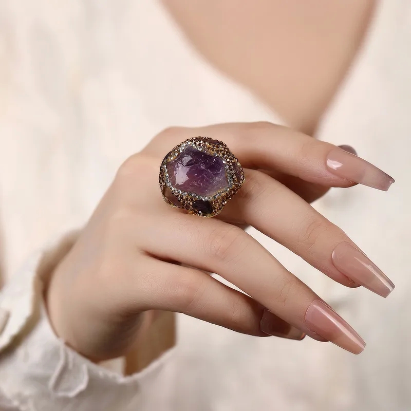 alexandra beth fine jewelry "Minimalist Glam Handmade Asymmetrical Natural Stone Crystal 14K Gold Plated Open Ring jewelry stores 0 interest for Women" fine jewelry for kids