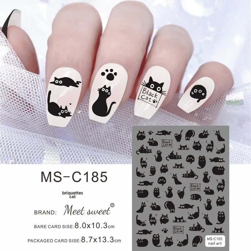 cloud 9 health and beauty Wholesale Authentic Shiny Black & White Korean Flower Cat Nail Decals – Cute Animal Stickers for beauty health yahoo finance Festival Fashion health beauty wholesale distributors