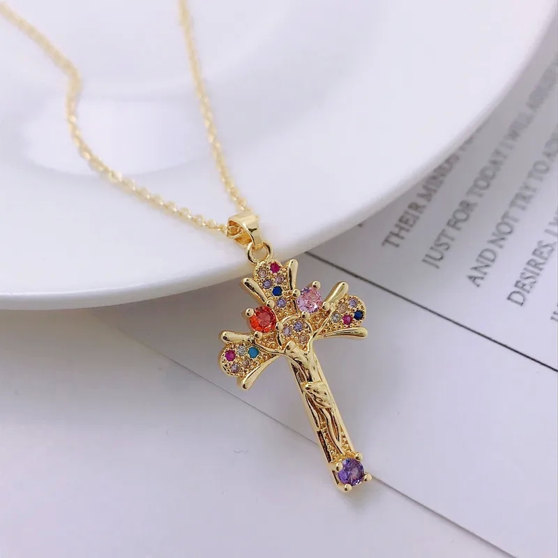 enchanted disney fine jewelry zales "Exclusive Luxury Retro Virgin Mary Jesus Cross Pendant - Polished Copper Zircon Clavicle Chain fine jewelry consignment near me Feminine Glam Vibe" fine jewelry charm necklace
