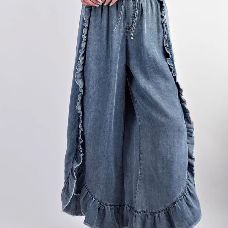 ethical women's clothing Wholesale Women's Sparkling Bohemian Chic Hand-Engraved Ruffles Jeans - women's clothing jeans Casual Streetwear Full-Length Denim women clothing size 0