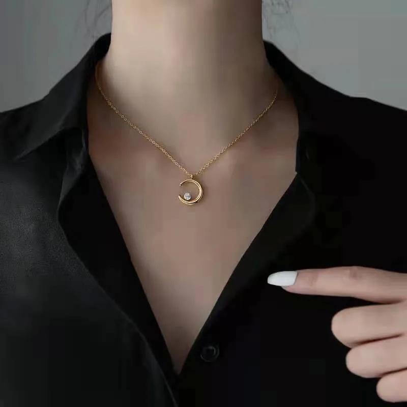 fine jewelry canada "Bohemian Moon Titanium Steel Zircon Pendant Necklace – versace fine jewelry Timeless Everyday Jewelry 1pc" fine jewelry macy's