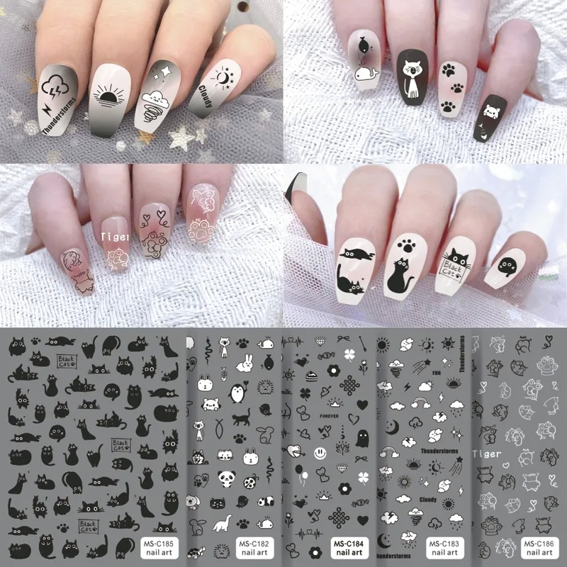lr health & beauty usa Wholesale Authentic Shiny Black & White Korean Flower Cat Nail Decals women's health beauty awards 2023 – Cute Animal Stickers for Festival Fashion hannah's health and beauty