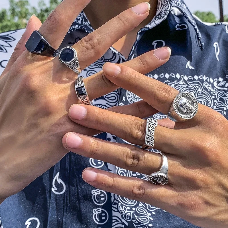 men's jewelry affordable "Limited-Time men's jewelry earrings Adjustable Punk Skull Ring – Delicate Geometric Alloy Plating for Men Personalized Halloween Style" zegna men's jewelry
