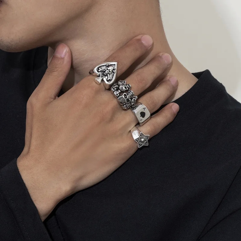 men's jewelry fashion "Ethically Made Retro Geometric Poker Skull Alloy Ring – Glossy Casual to Formal Elegance men's jewelry white gold for Men" men's jewelry for sale