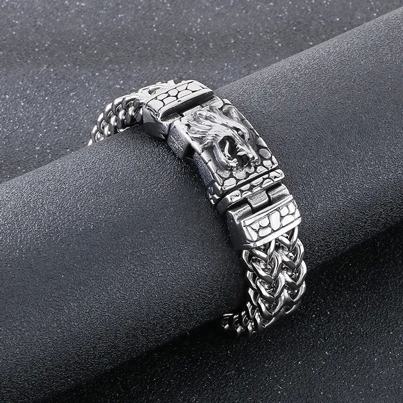 men's jewelry silver "Luxury men's zodiac jewelry Matte Artsy Wolf 304 Stainless Steel Men's Bracelet – Trendsetting Hip-Hop Style" 18th century men's jewelry