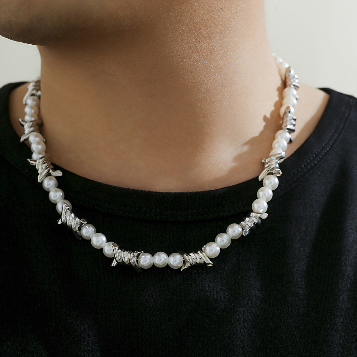 men's quartz necklace Unique Ethnic-Inspired Geometric Pearl Beaded Men's qvc men's jewelry Necklace – Elegant One-of-a-Kind Alloy Design men's jewelry vancouver