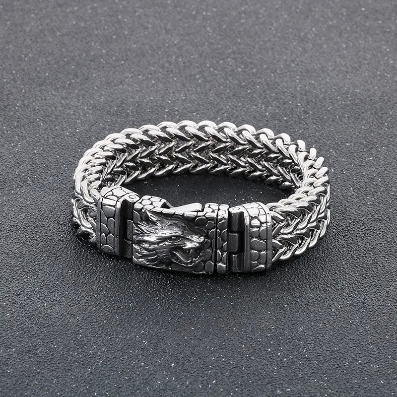 okos men's jewelry "Luxury Matte Artsy men's jewelry uk Wolf 304 Stainless Steel Men's Bracelet – Trendsetting Hip-Hop Style" men's jewelry companies
