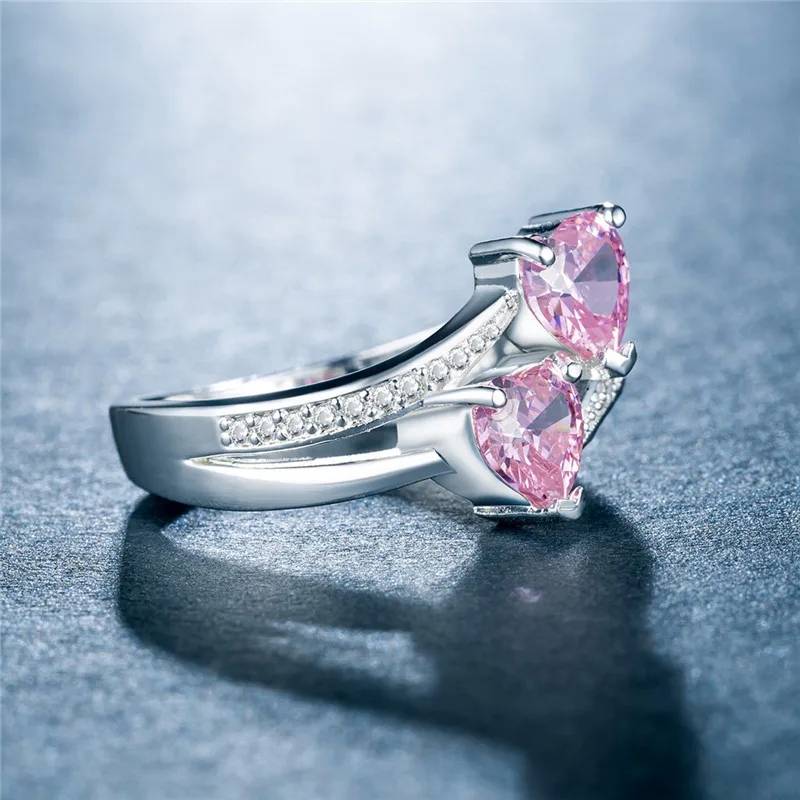 patrick's fine jewelry Modern Lightweight Masculine Zircon Double Heart Ring - Platinum-Plated Copper what is demi fine jewelry Jewelry Wholesale fine jewelry design course