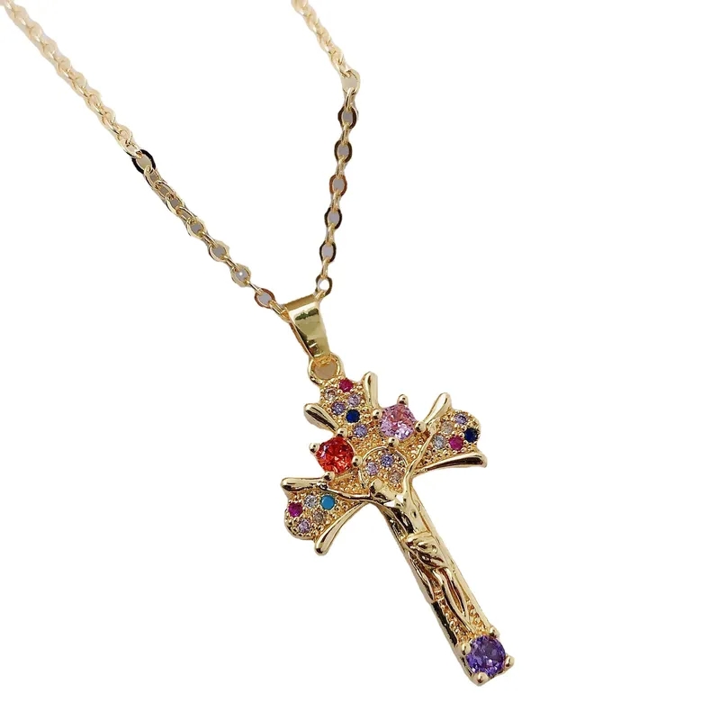 sam's fine jewelry "Exclusive Luxury Retro Virgin Mary Jesus Cross Pendant - fine jewelry las vegas Polished Copper Zircon Clavicle Chain Feminine Glam Vibe" fine jewelry vs high jewelry