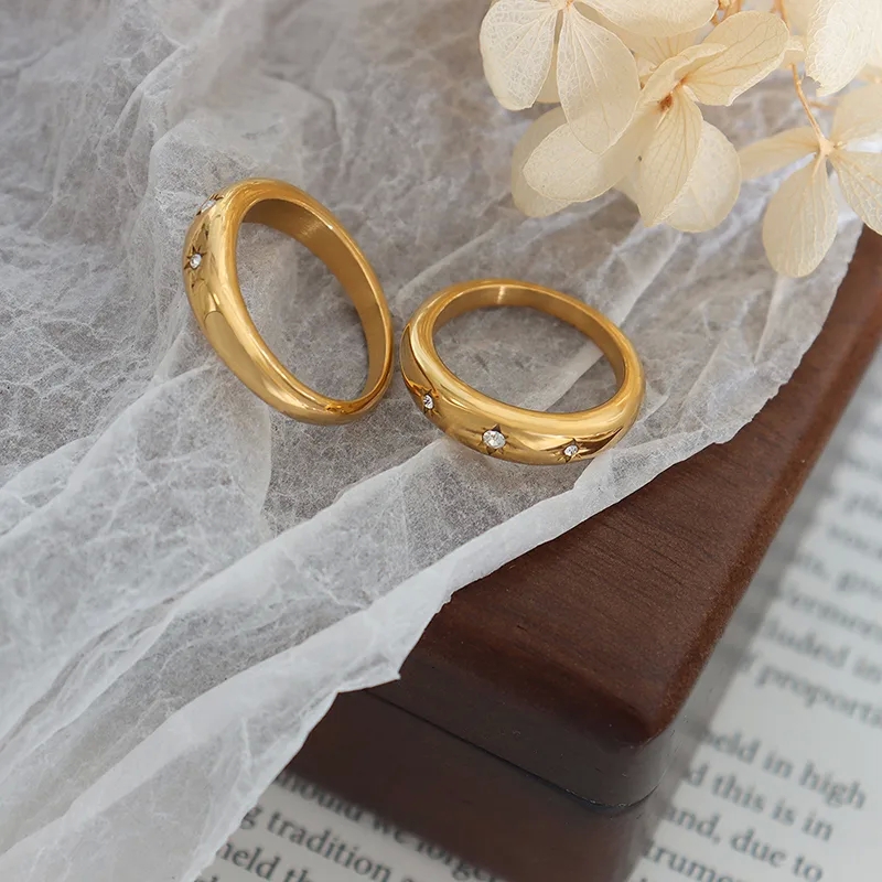 Artisanal Sleek Sun Ring – 304 Stainless Steel with 18K Gold Plating & Zircon Accent, Artsy Minimalist Jewelry