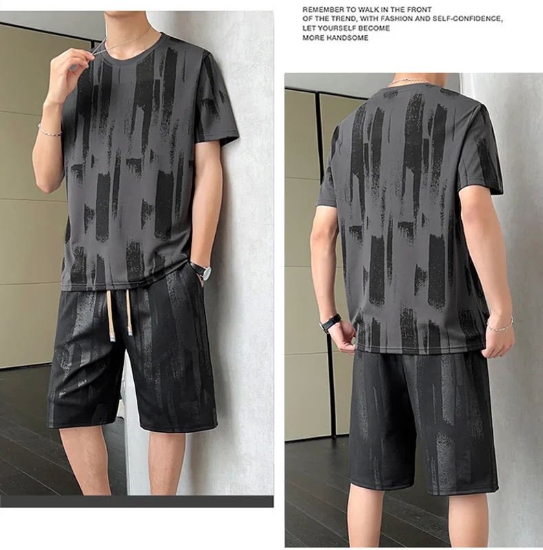 women's xoxo clothing Refined Elegance Upcycled Men's women's clothing new york and company Summer Ice Silk Quick-Dry Crewneck T-Shirt & Tailor-Made Five-Point Pants Set donate women's clothing near me