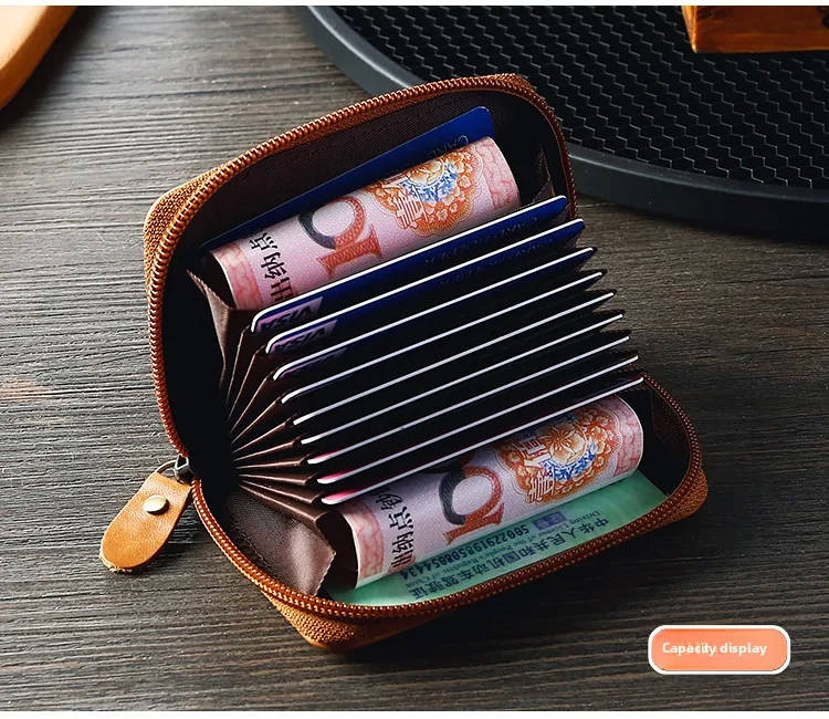 xixi bags Boho Chic RFID Cowhide Card Holder - Vintage Oil Wax Leather Zipper Coin Purse, Feminine 0° sleeping bags & Playful Organizer bags nearby
