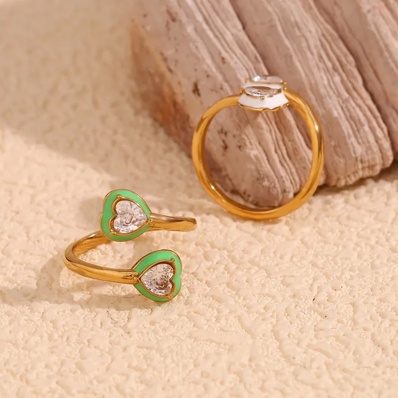 zahnz fine jewelry "Artisan-Crafted Rustic Heart Enamel 18k gold fine jewelry Open Rings in 304 Stainless Steel – Classic Wholesale Jewelry" fine jewelry since 1979