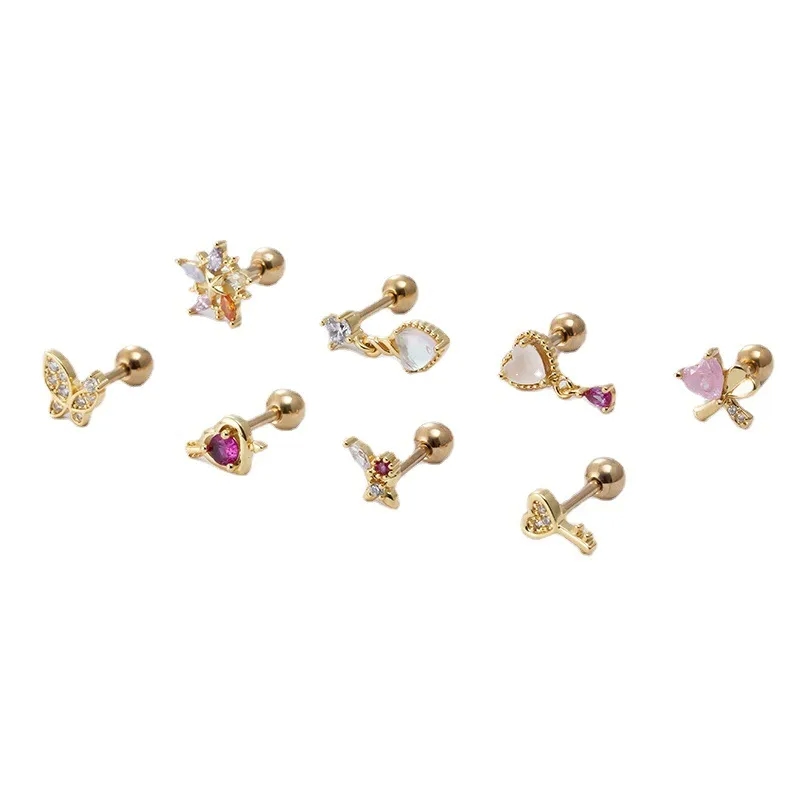 302 fine jewelry "Exclusive Vibrant Heart & Butterfly Ear Cartilage Rings – 316L Stainless Steel Copper Plating Zircon Inlay – High-Fashion outlier body piercing and fine jewelry Affordable" yadira's fine jewelry