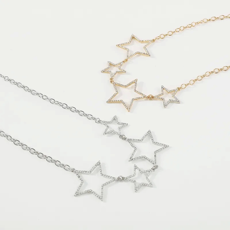 50s fashion jewelry "Bohemian Chic Shiny Pentagram Rhinestone Necklace – international fashion jewelry & accessory show 2024 Sleek Alloy Iron Design with Simple Elegance" quality fashion jewelry brands