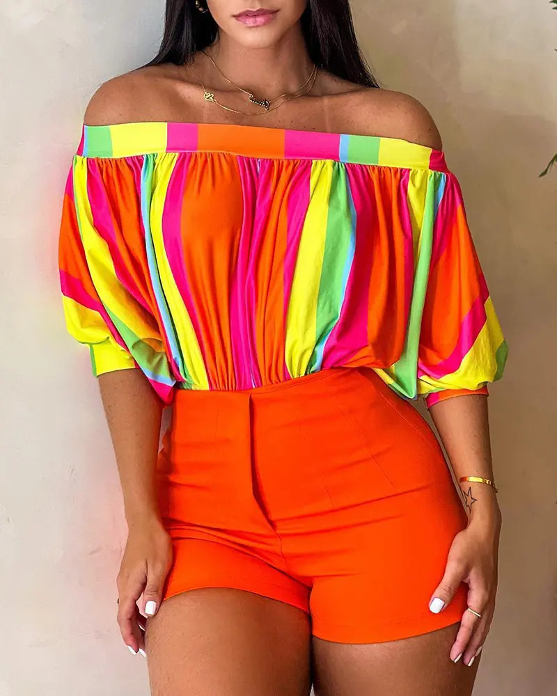 6xl women's clothing Rustic von maur women's clothing Refined Women's Casual Stripe Floral Polyester Shorts Set – Sleek & Stylish women clothing brands
