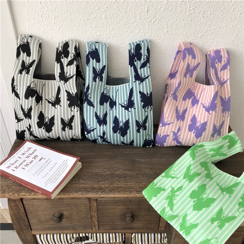 bags nyc "Earthy Vintage Stripe Knit Shopping Bags – Heart bags like coach & Butterfly Design Timeless & High-Quality" bags made from recycled materials