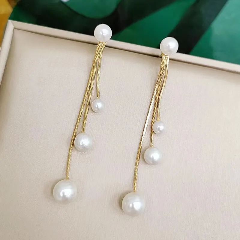 bailey's fine jewelry Custom cheap fine jewelry 925 Polished Alloy Drop Earrings with Tassel Inlay and Artificial Pearls Elegant Rustic Casual Style fine jewelry trends 2024 vogue