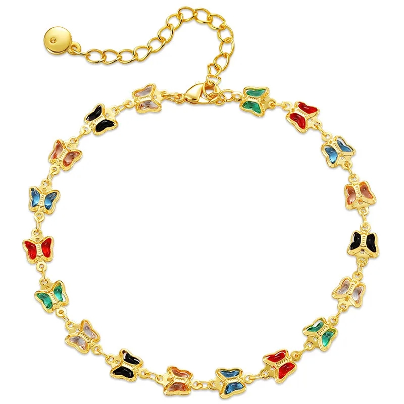 best designer fashion jewelry "Custom Boho Chic best fashion jewelry websites Gold-Plated Butterfly Zircon Anklet – Vibrant Elegance for Women 1 Piece" high fashion jewelry brands