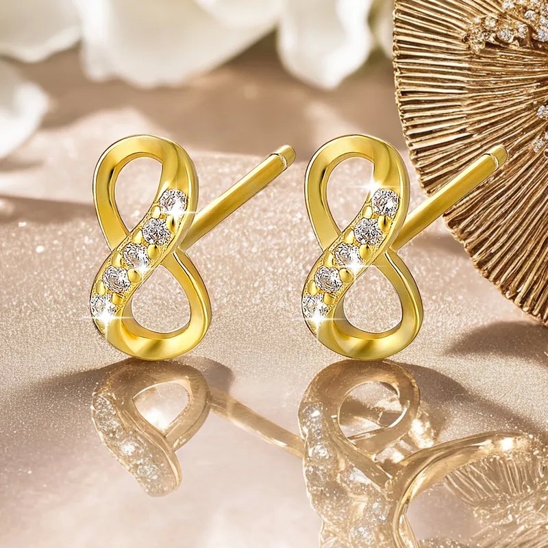 black owned high end jewelry "Wholesale 925 Sterling Silver Zircon Infinity Studs high quality dainty jewelry – Fast Casual Luxe Sparkle Earrings" high quality helix jewelry