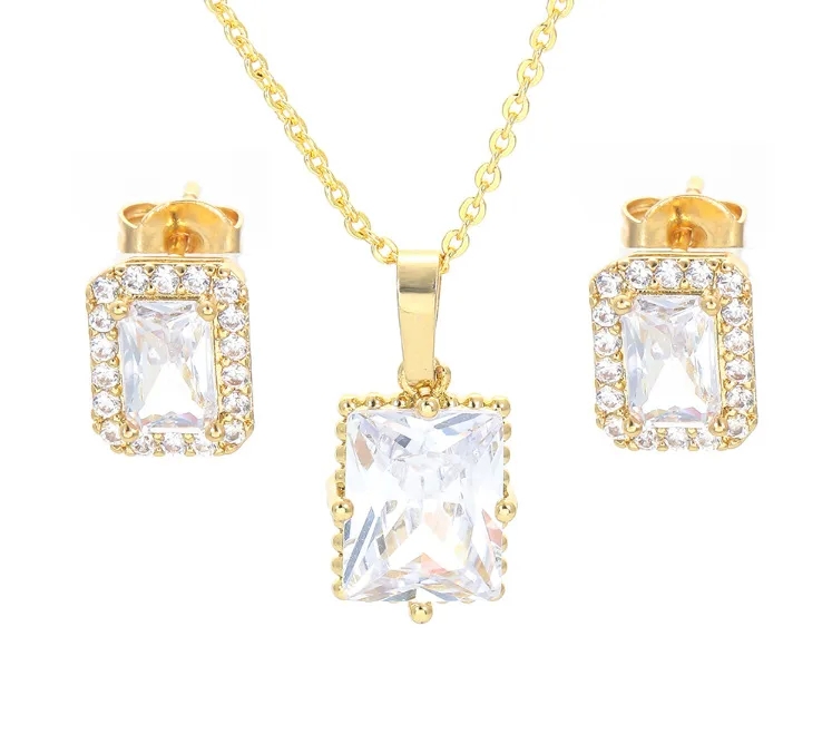 borrego fine jewelry "Quick Casual Retro Copper Zircon Earrings & Necklace Set fine jewelry for piercings - Sustainable Fashion Must-Have" omega fine jewelry