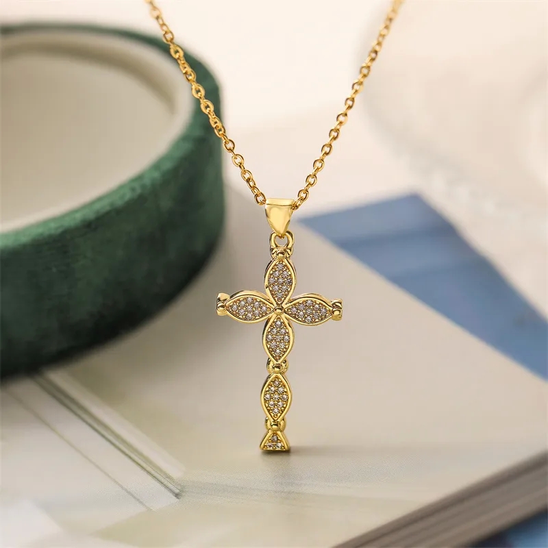 brand x piercing & fine jewelry "Exclusive eaton's fine jewelry Boho Glistening Copper Cross Zircon Inlay Pendant Necklace – Simple Style Wholesale Deal" deutsch fine jewelry