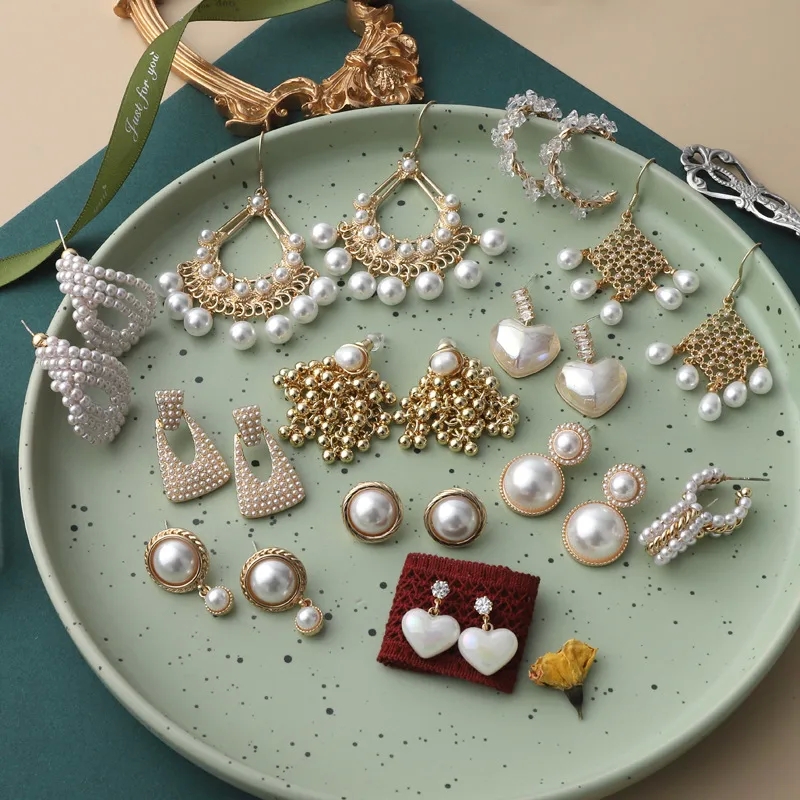 cerslimo fashion jewelry "Artisanal Retro Enamel & Pearl chanel fashion jewelry Drop Earrings – Stylish Durable 925 Sterling Silver One-of-a-Kind Studs" types of fashion jewellery