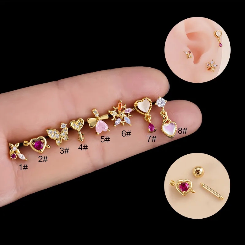 indigo fine jewelry "Exclusive Vibrant Heart & Butterfly Ear Cartilage Rings – 316L ferkos fine jewelry Stainless Steel Copper Plating Zircon Inlay – High-Fashion Affordable" 770 fine jewelry
