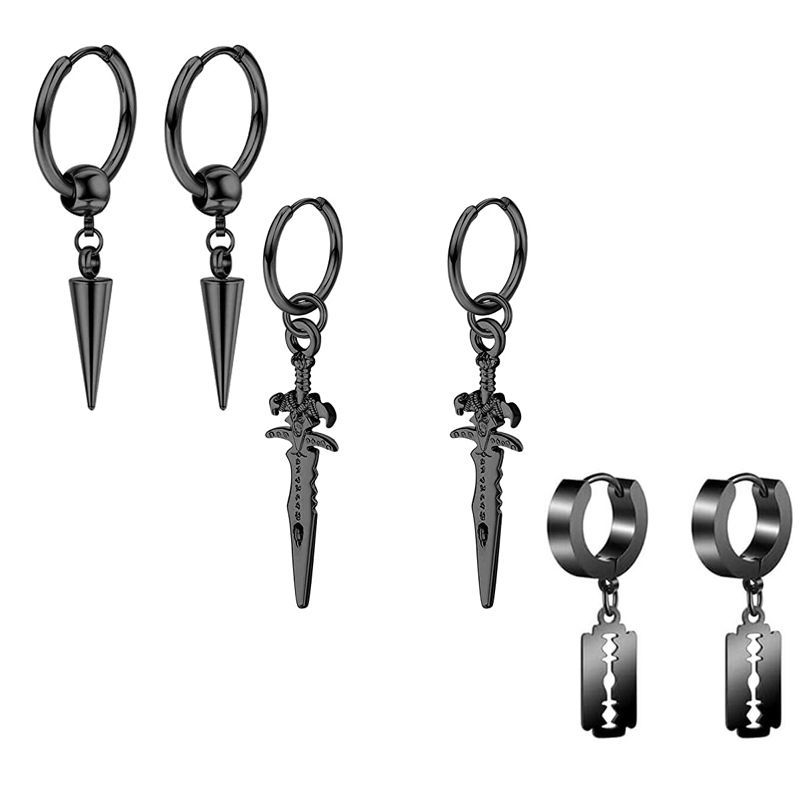 cheap men's jewelry Handmade Dainty Cross & Skull Plated Stainless Steel Drop Earrings – Artsy Hand-Engraved Halloween versace men's jewelry sale Jewelry men's jewelry accessories