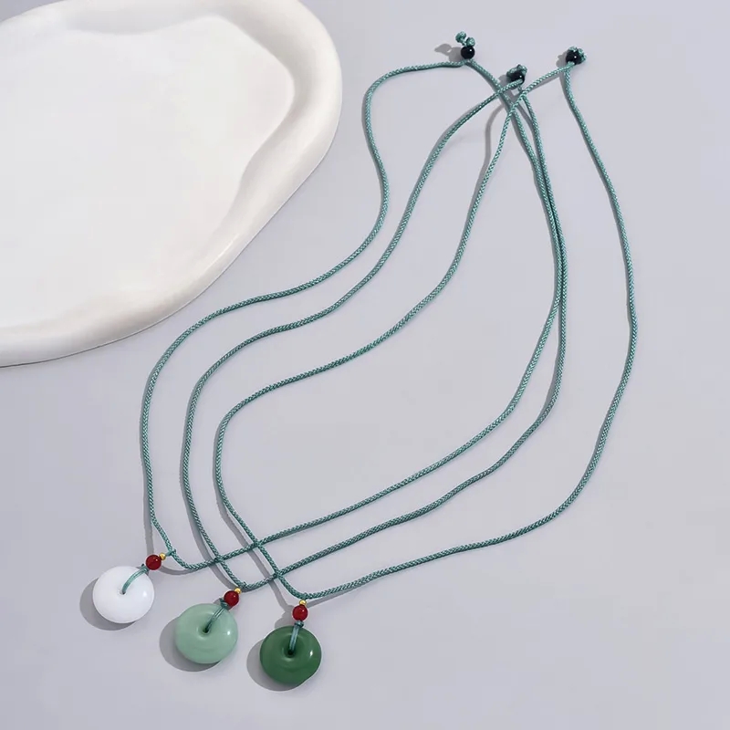 emerald green fashion jewelry "Refined fashion jewelry indian Boho Chic Round Stone Rope Pendant Necklace – Fashion-Forward Minimalist Statement Piece" fashion jewellery quality