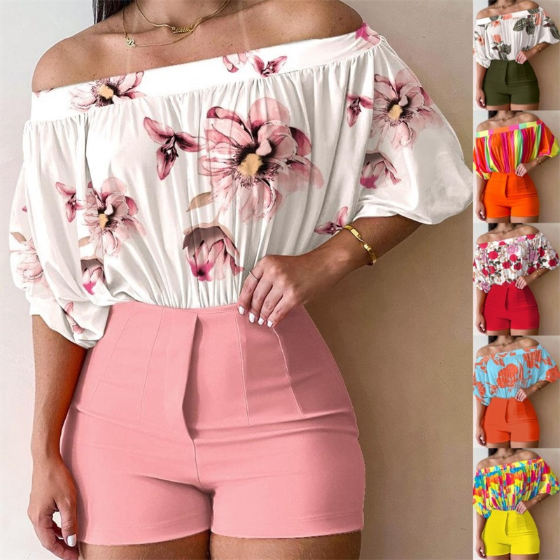 farmers women's clothing sale Rustic Refined Women's Casual Stripe Floral Polyester what is a size 0 in women's shirts Shorts Set – Sleek & Stylish 90s style women's clothing