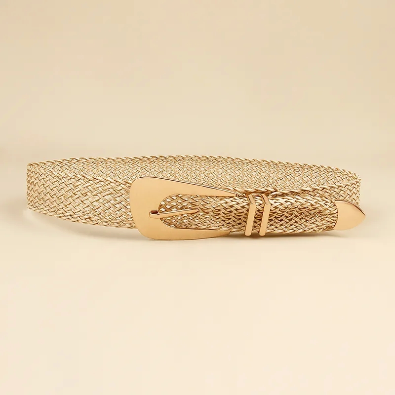 fashion accessories shippers association inc Custom Retro Glossy Geometric Straw Buckle Women's Woven Belts - Durable fashion accessories starting with y & Stylish Vacation Accessories fashion accessories manufacturer