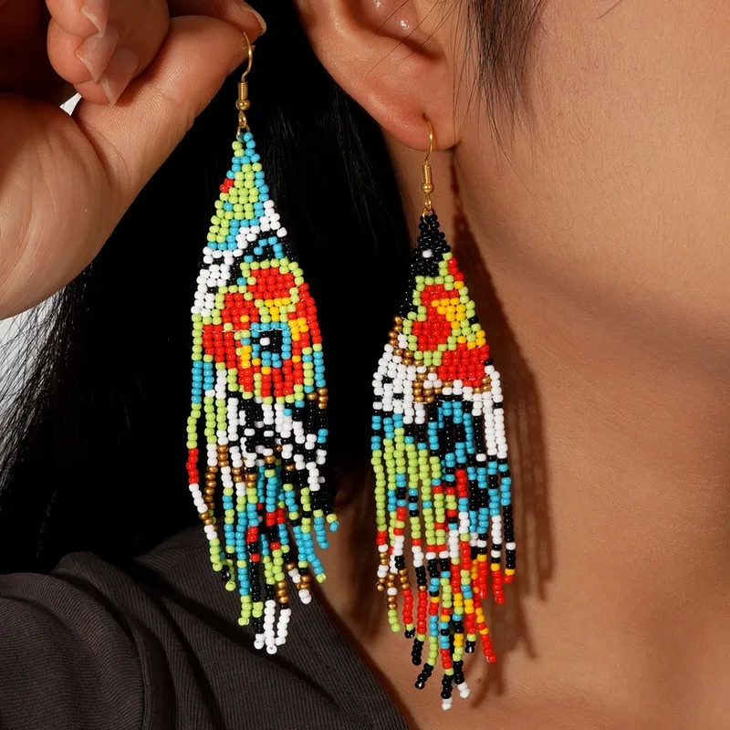 costume jewelry 40s "Wholesale Bohemian Chic Geometric Tassel louis vuitton men's fashion jewelry Drop Earrings – Sleek Vintage Charm with Seed Bead Detailing" costume jewelry 1950s