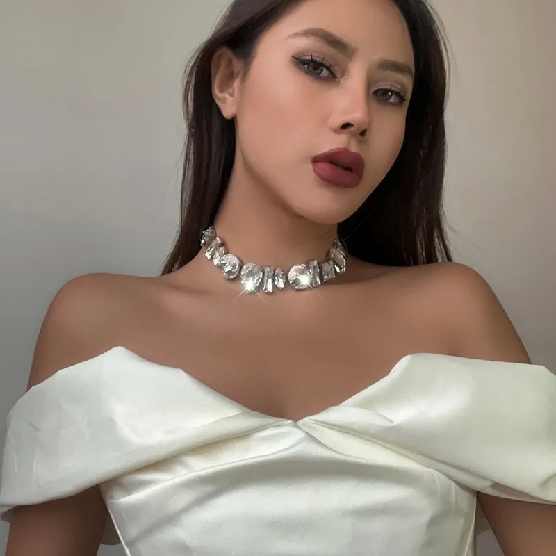 how to keep fashion jewelry from tarnishing Wholesale Stylish pink fashion jewelry Bohemian Glossy Rhinestone Water Droplet Choker - Hypoallergenic Iron Necklace for Elegant Glam Look fashion jewelry cleaner
