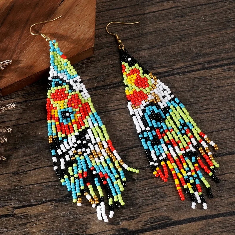 fashion jewelry outlet "Wholesale Bohemian Chic Geometric Tassel Drop Earrings – Sleek Vintage Charm indian fashion jewelry with Seed Bead Detailing" usa fashion jewelry