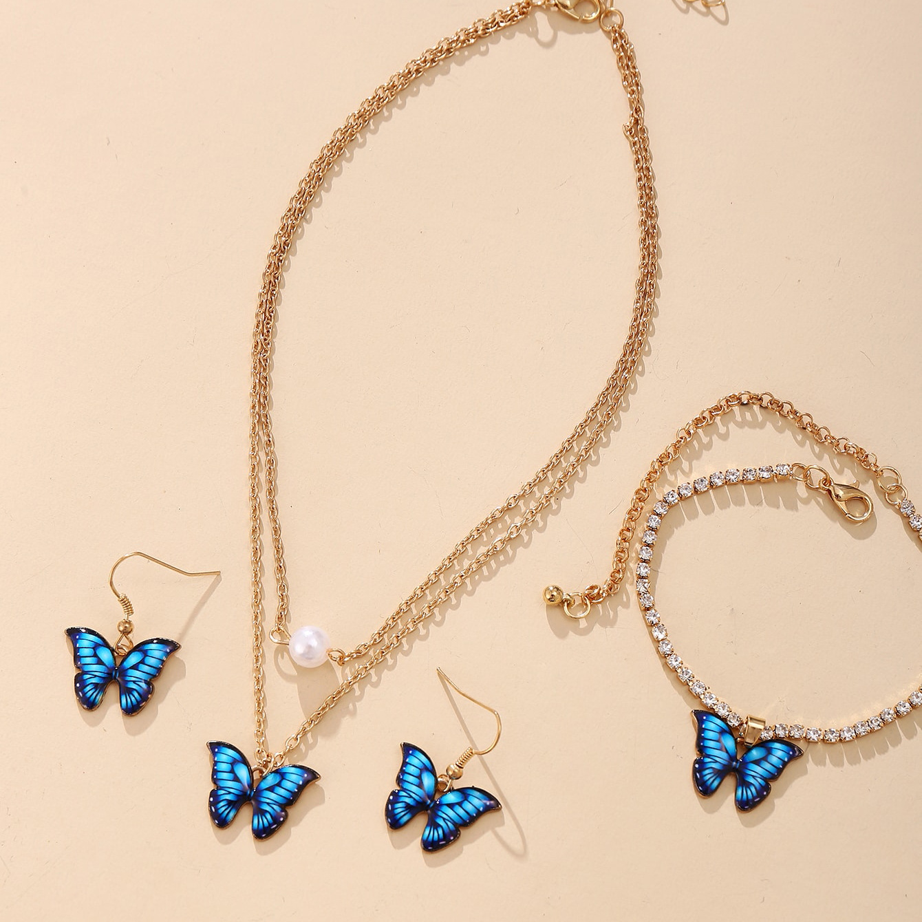 fashion queen jewellery Eco-Friendly High-End jewelry fashion trends Butterfly Pendant Set: 3-Piece Alloy Necklace, Earrings, Bracelet – Premium Seasonal Collection fashion jewelry 2023