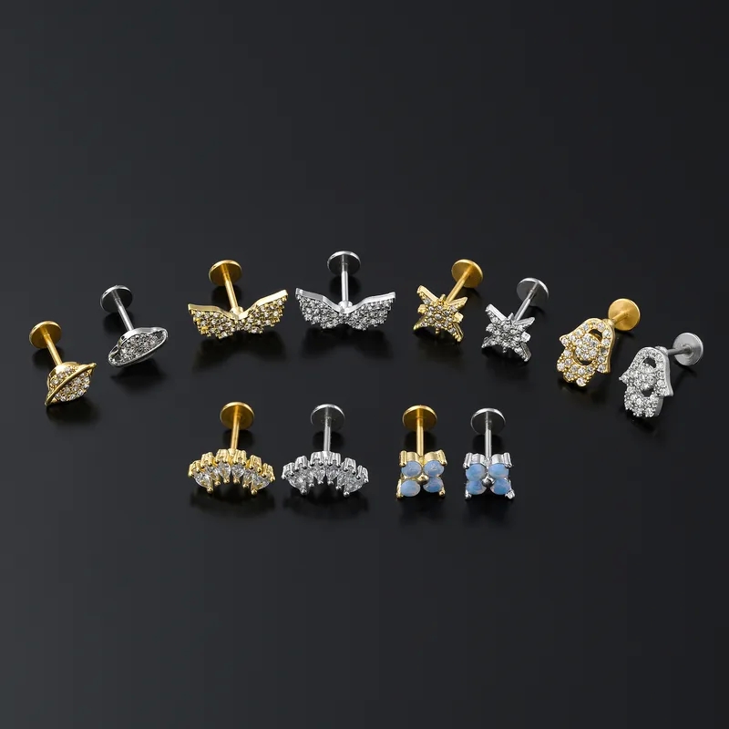 kim's fine jewelry Trendy Personalized Non-Toxic 18k Gold Plated Zircon Ear Studs - Solid Color Copper & White embark fine jewelry Gold Bulk Wholesale fine jewelry 3d printer
